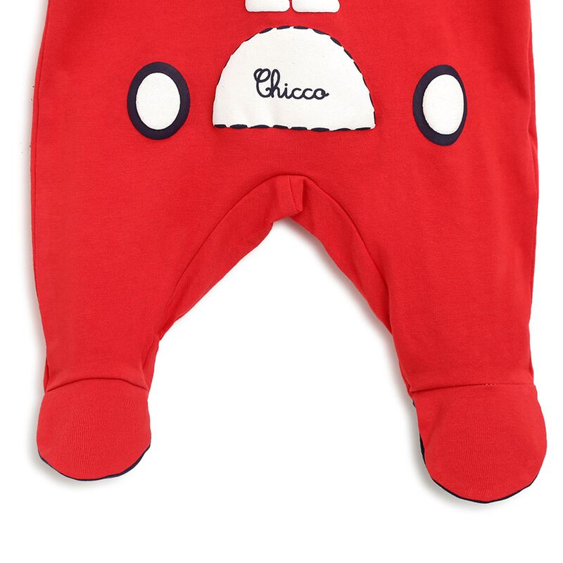 Boys Medium Red Printed Nappy Opening Babysuit image number null